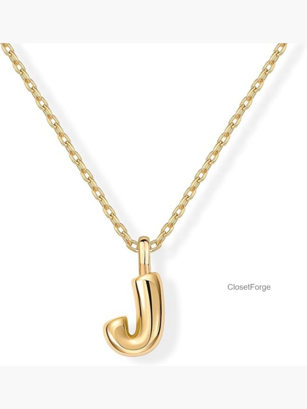 Chunky Bubble Letter Pendant Necklace 16-18in Gold Plated Hypoallergenic